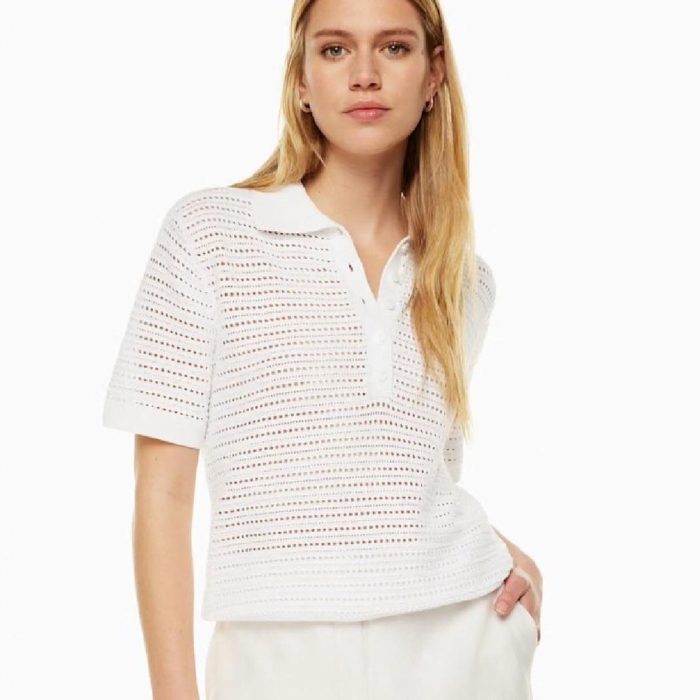Babaton White Button Down Eyelet Top